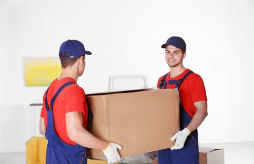 Boxes and furniture arranged for a cubic-yard storage estimate