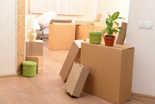 Fragile household items boxed securely for house removals in Shacklewell
